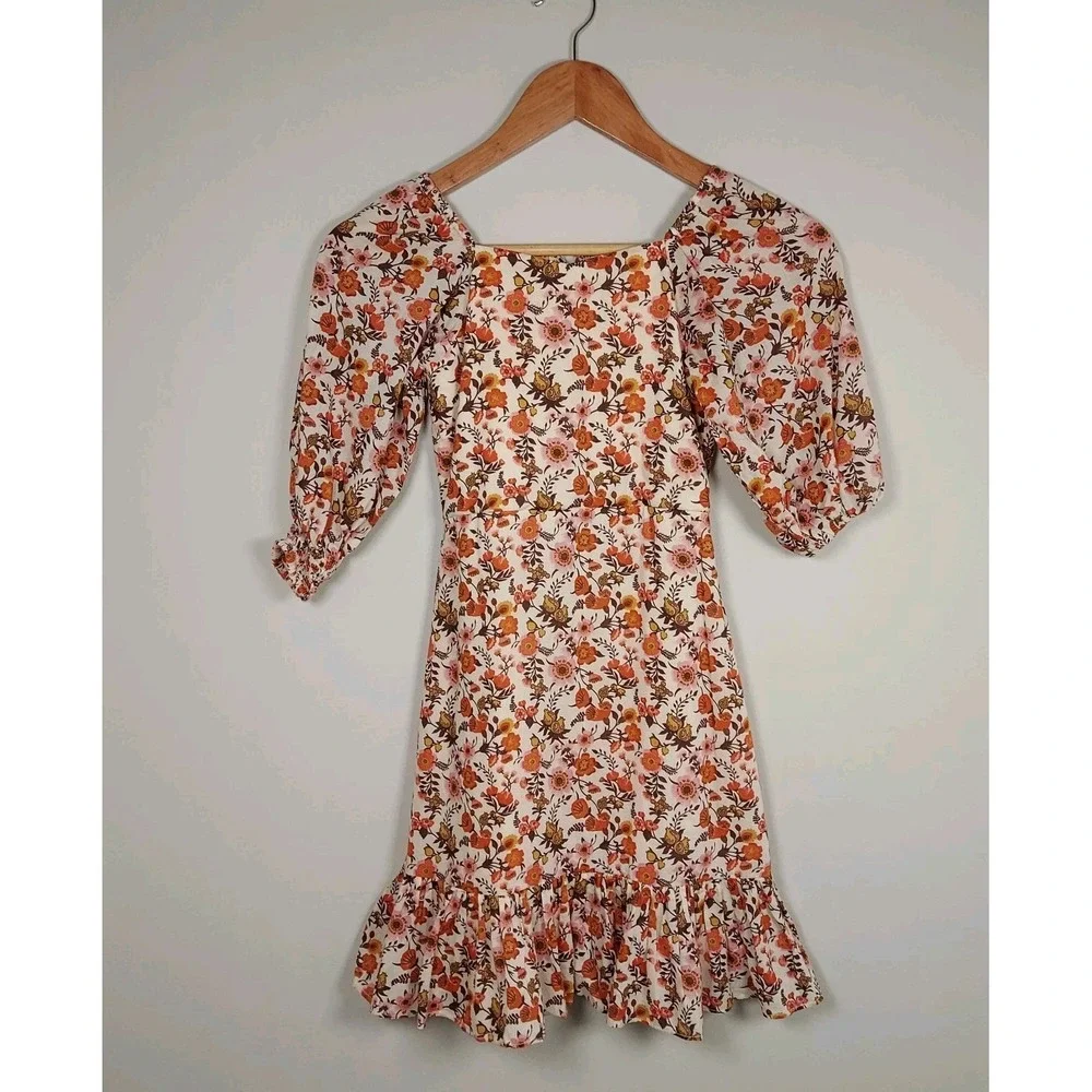 Fall Dress Toddler Girls Orange Pink Brown Floral Bohemian